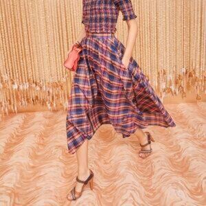 Ulla Johnson Plaid Assymetrical Midi Skirt Size 4